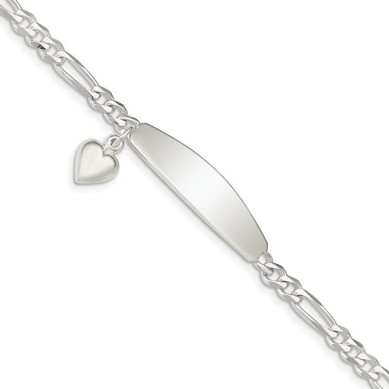 Ladies bracelets multi-stone bracelets-Sterling Silver ID with Heart Figaro Link 8in Bracelet