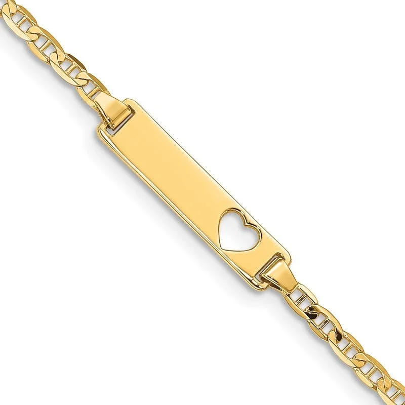 Ladies bracelets luxury brand picks-14k Cut-out Heart Anchor Link ID Bracelet