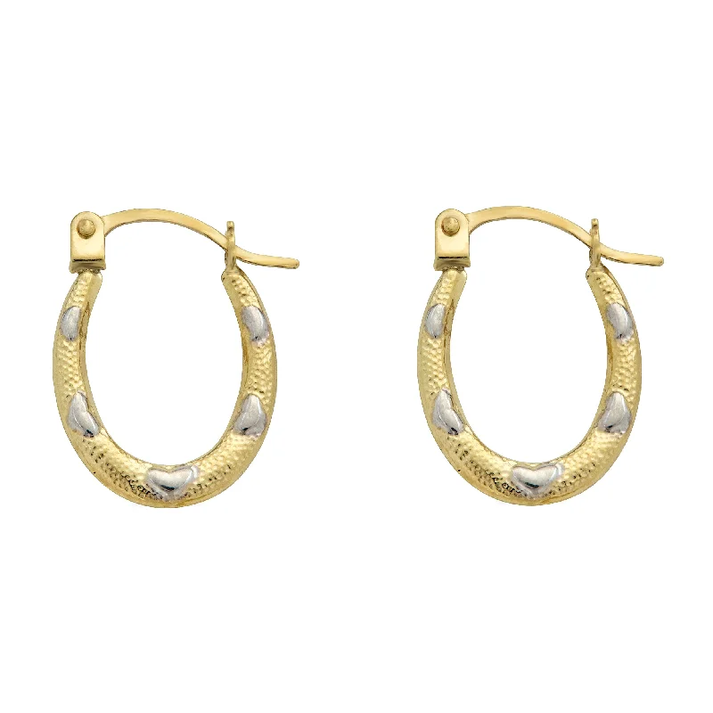 ladies earrings delicate asymmetrical-14E00371 - 14 Karat Yellow Gold 2T Heart Design Latch Back Hoop Earring