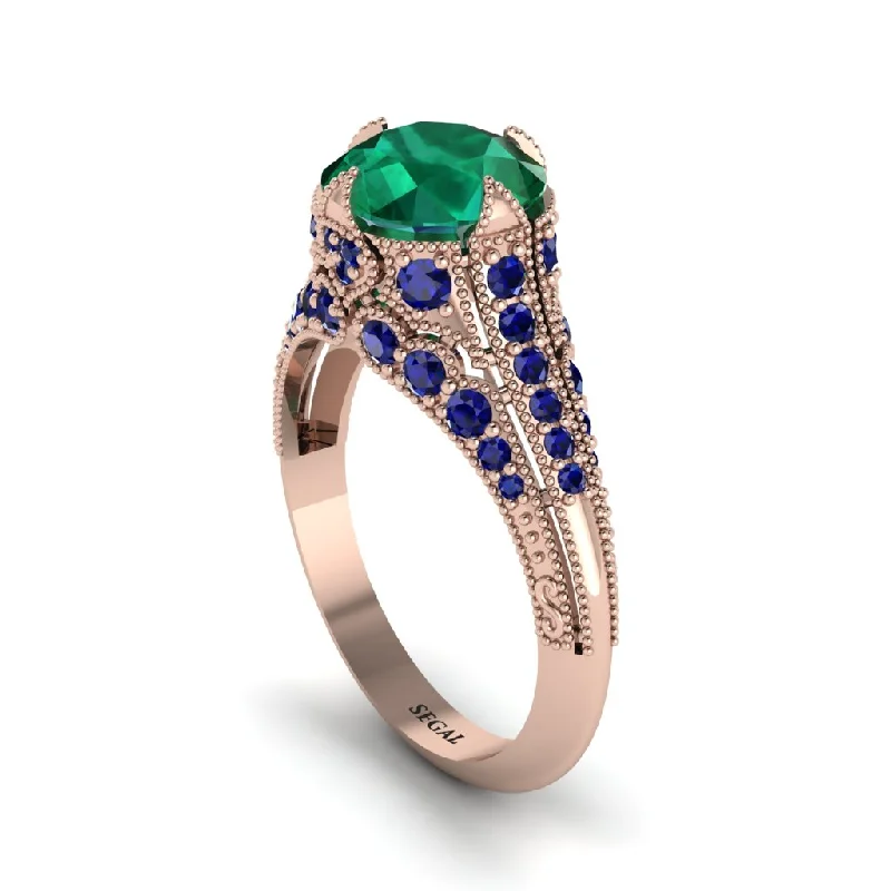 ladies engagement ring modern seasonal-Emerald Vintage Crown Engagement Ring - Talia No. 65