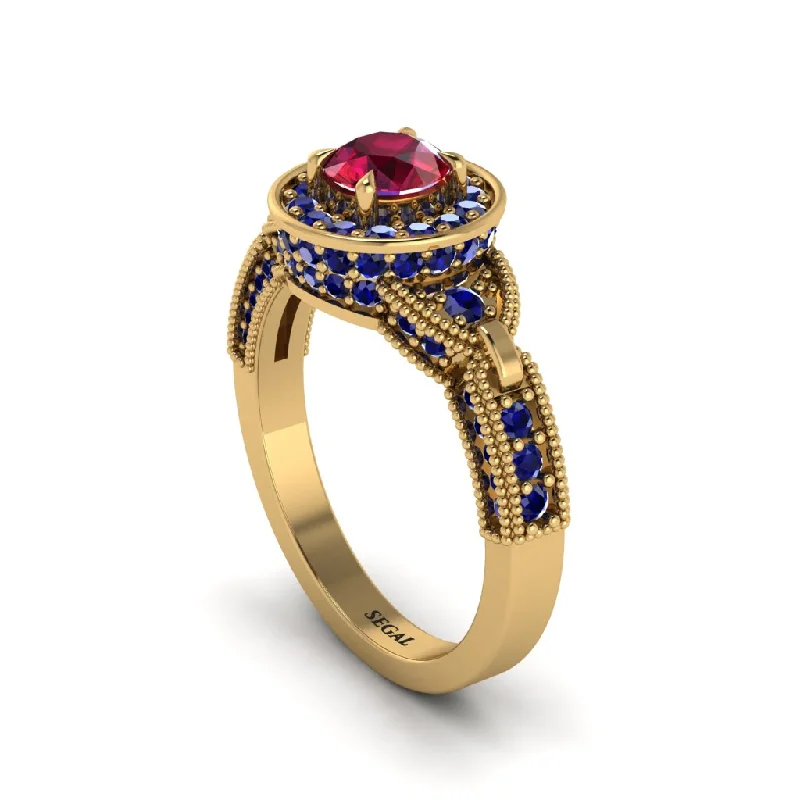 ladies engagement ring winter seasonal-Ruby Double Halo Handmade Engagement Ring - Gracelyn No. 70