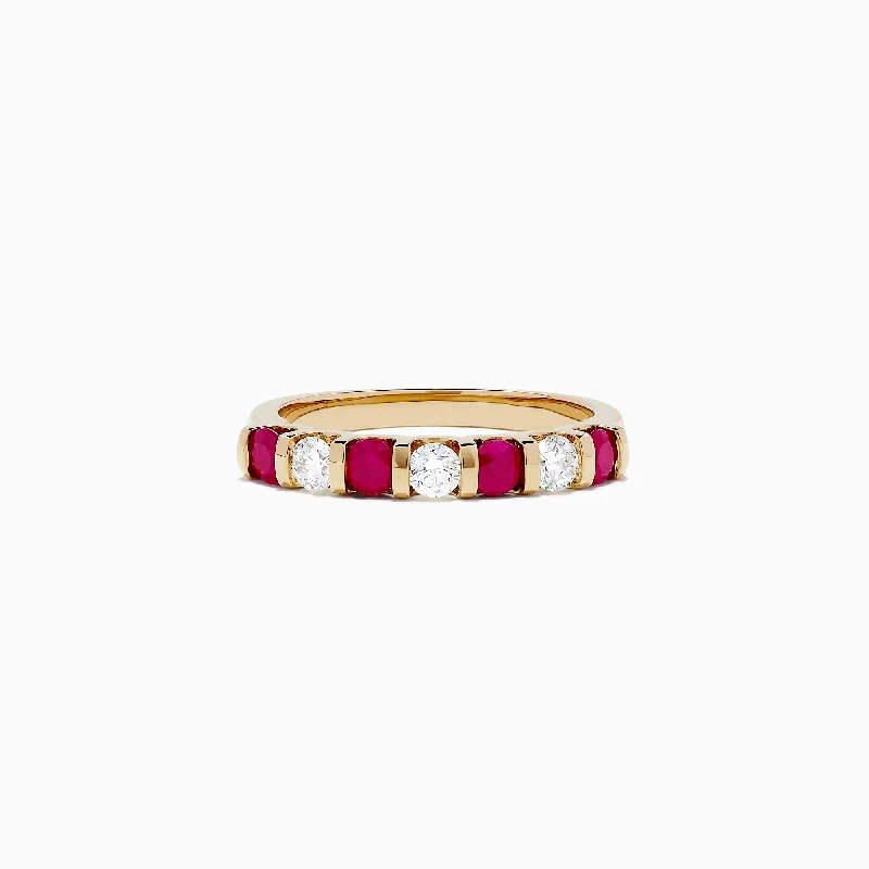 ladies ring delicate pear cut-Ruby Royale 14K Yellow Gold Ruby and Diamond Band, 0.82 TCW