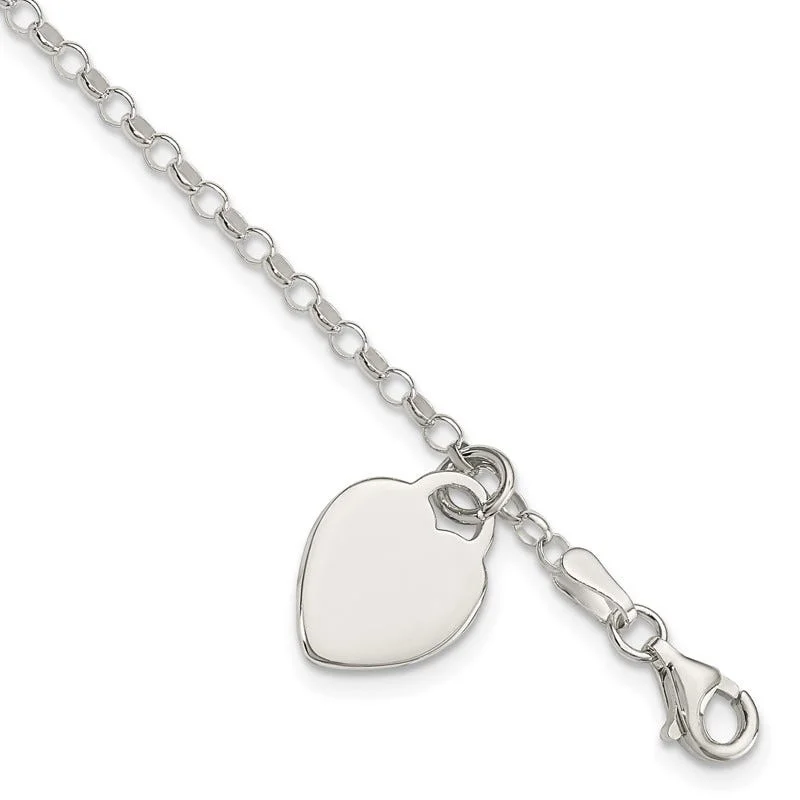 Ladies bracelets channel set bracelets-Sterling Silver Engraveable Heart 7in Bracelet