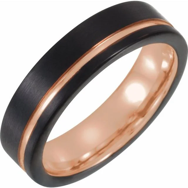 ladies ring gothic rose quartz-Black & 18K Rose Gold PVD Tungsten Band - 6mm or 8mm Width