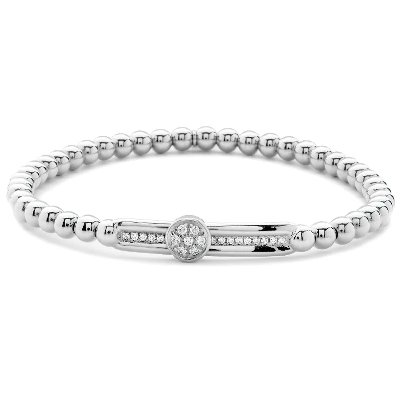 Ladies bracelets cultural heritage designs-Hulchi Belluni Stretch Bracelet with a Single Pave Diamond Moveable Station White Gold