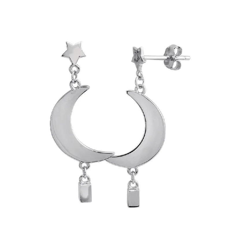 ladies earrings high-end crescent-Rhodium Plated 925 Sterling Silver Dangling Crescent Earrings - STE01202