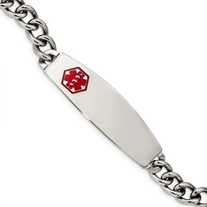 Ladies bracelets impressionist vibe bracelets-Stainless Steel with Red Enamel Engravable Medical ID Bracelet - 8.5in