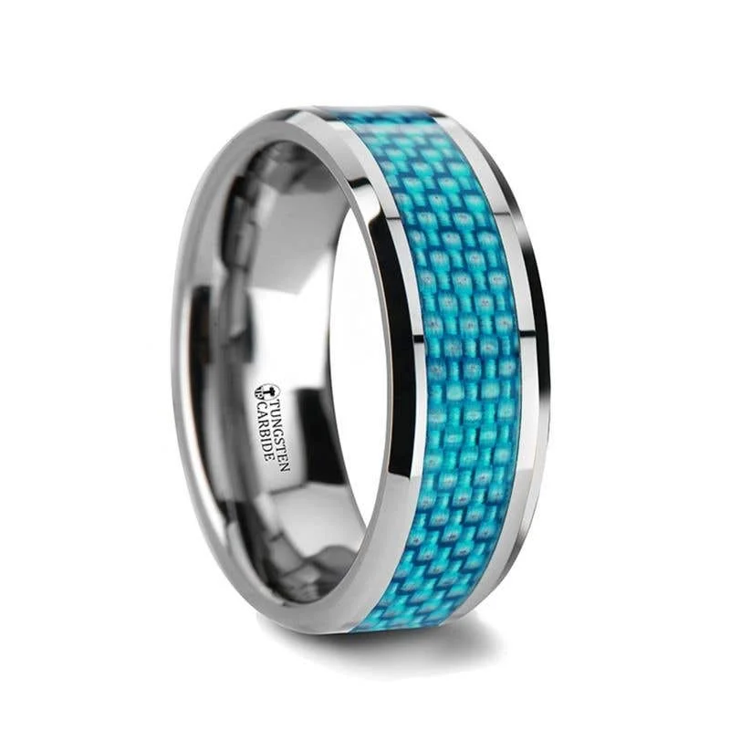 ladies ring textured ruby-Thorsten AUGUSTUS Blue Carbon Fiber Inlay Tungsten Carbide Band - 4mm - 10mm