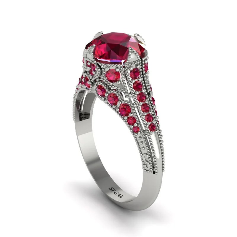 ladies engagement ring twisted multi-stone-Ruby Vintage Crown Engagement Ring - Talia No. 57