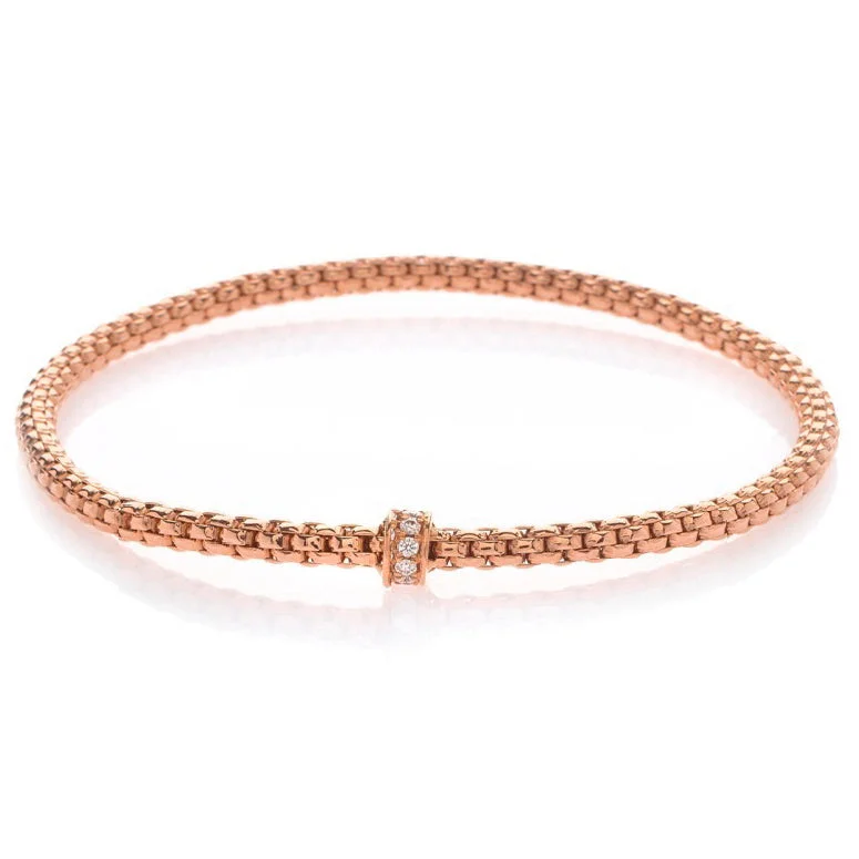 Ladies bracelets super wide designs-Hulchi Belluni Bracelet Single Pave Diamond Barrel Bead Rose Gold Small