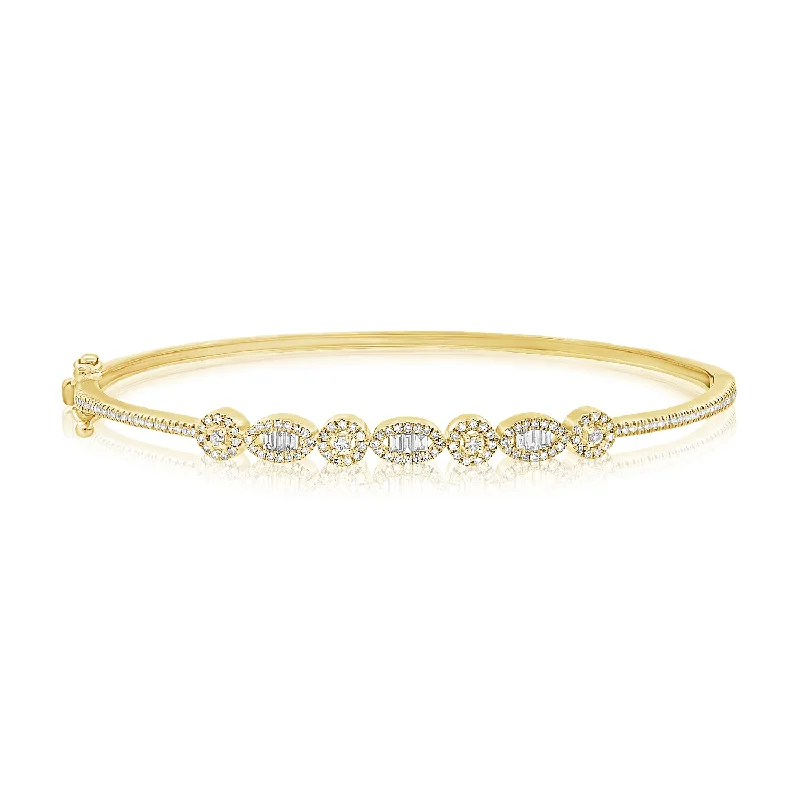 Ladies bracelets multi-tier styles-Luxurious 14K Gold Diamond Baguettes Bangle Bracelet