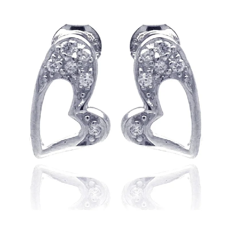 ladies earrings animal opal-Silver 925 Rhodium Plated Heart Clear CZ Stud Earrings - STE00696