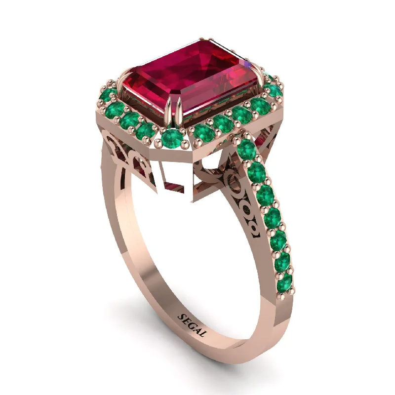 ladies engagement ring polished emerald cut-Emerald Cut Ruby Vintage-Inspired Engagement Ring - Addilyn No. 26