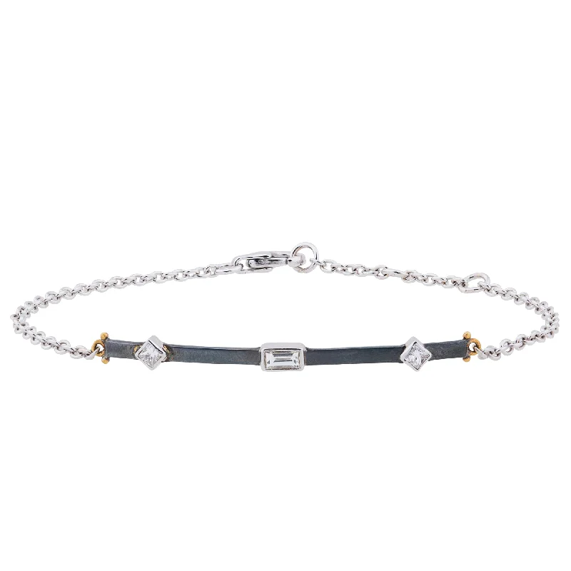 Ladies bracelets geometric shape styles-Lika Behar "Chained" Bracelet Oxidized Silver with Fancy Diamonds