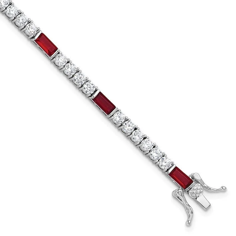 Ladies bracelets casual chic vibes-Sterling Silver Rhodium-plated Red and White CZ 7.25 inch Tennis Bracelet