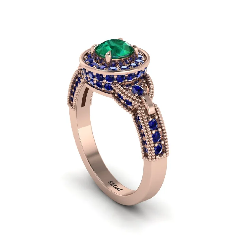 ladies engagement ring celestial sustainable-Emerald Double Halo Handmade Engagement Ring - Gracelyn No. 65