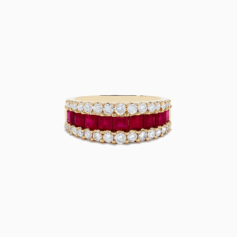 ladies ring one of a kind onyx-Ruby Royale 14K Yellow Gold Princess Cut Ruby & Diamond Band