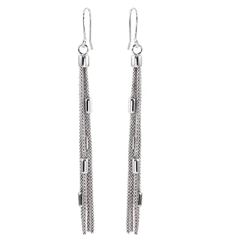 ladies earrings christmas halo-Rhodium Plated 925 Sterling Silver Tassel Earrings - ARE00011RH