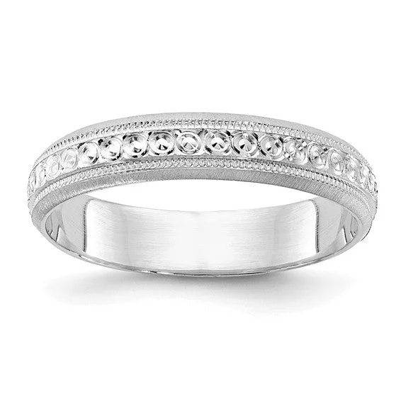 ladies ring bold solitaire-14K White Gold 3mm Wide Polished & Etched Sparkling Edge Wedding Eternity Band