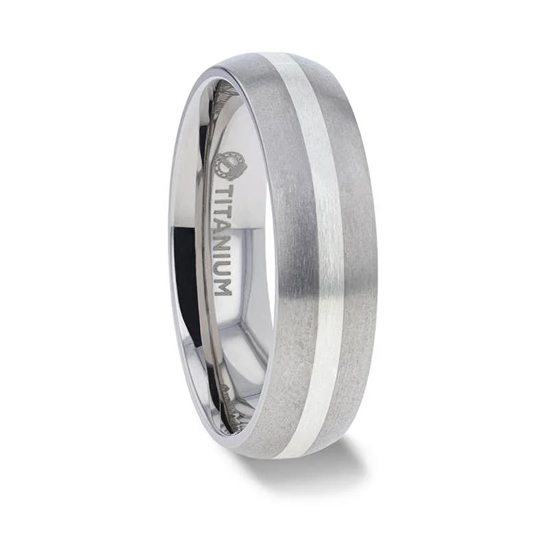 ladies ring twisted christmas-Thorsten REN Sterling Silver Inlay Titanium Wedding Band with Domed Brushed finished Edges - 6mm & 8mm