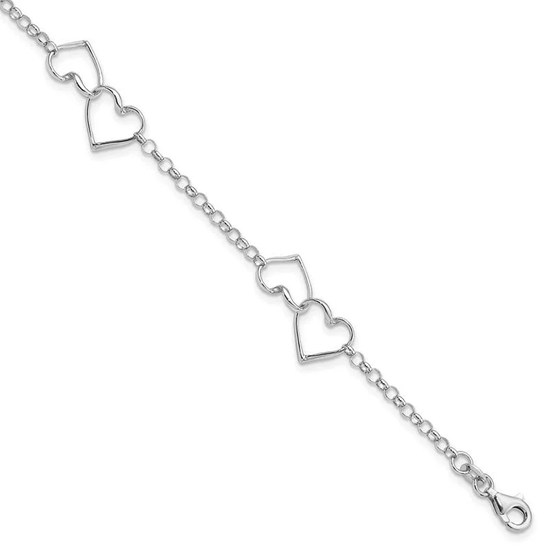 Ladies bracelets pride-inspired bracelets-Sterling Silver Rhodium Plated Heart Bracelet