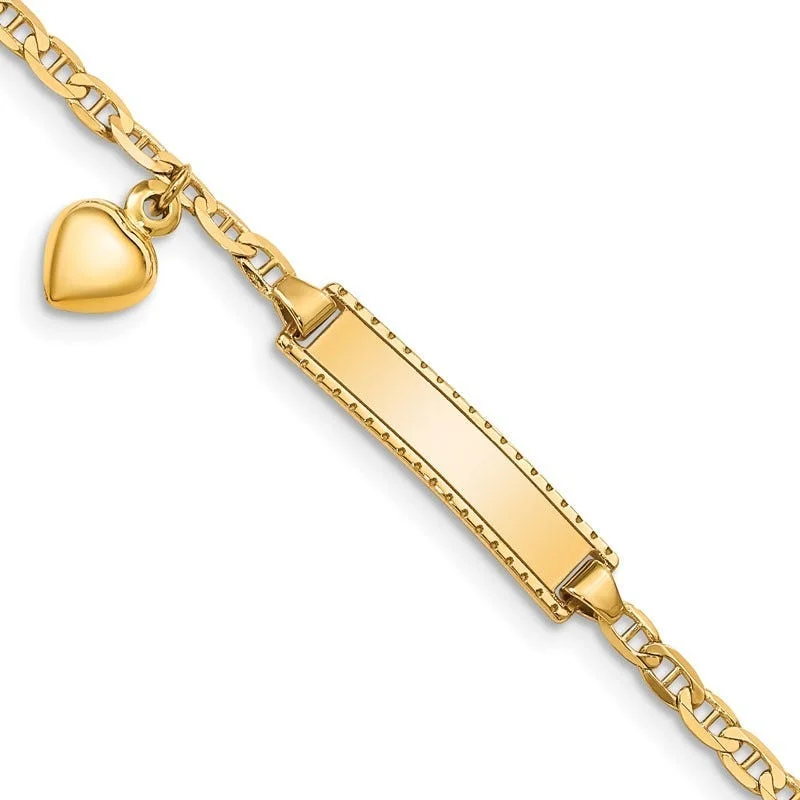 Ladies bracelets diamond accent pieces-14K Children's Heart Dangle Anchor Link ID Bracelet