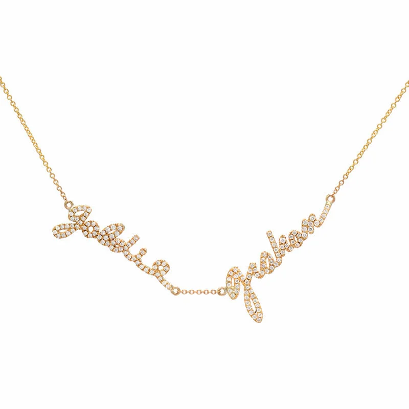 Ladies necklaces bold silhouette necklaces-Double Name Custom Signature Necklace With Diamonds