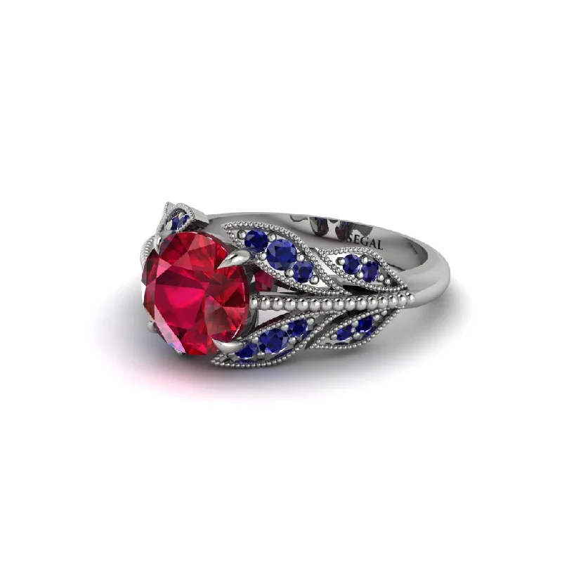 ladies engagement ring high-end eternity-Ruby Majestic Leaf Gold Engagement Ring - Makenna No. 72