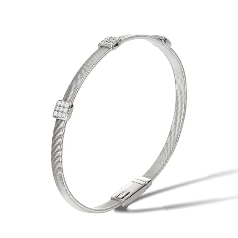 Ladies bracelets etched pattern styles-Marco Bicego Masai Collection 18K White Gold and Diamond Three Station Bracelet