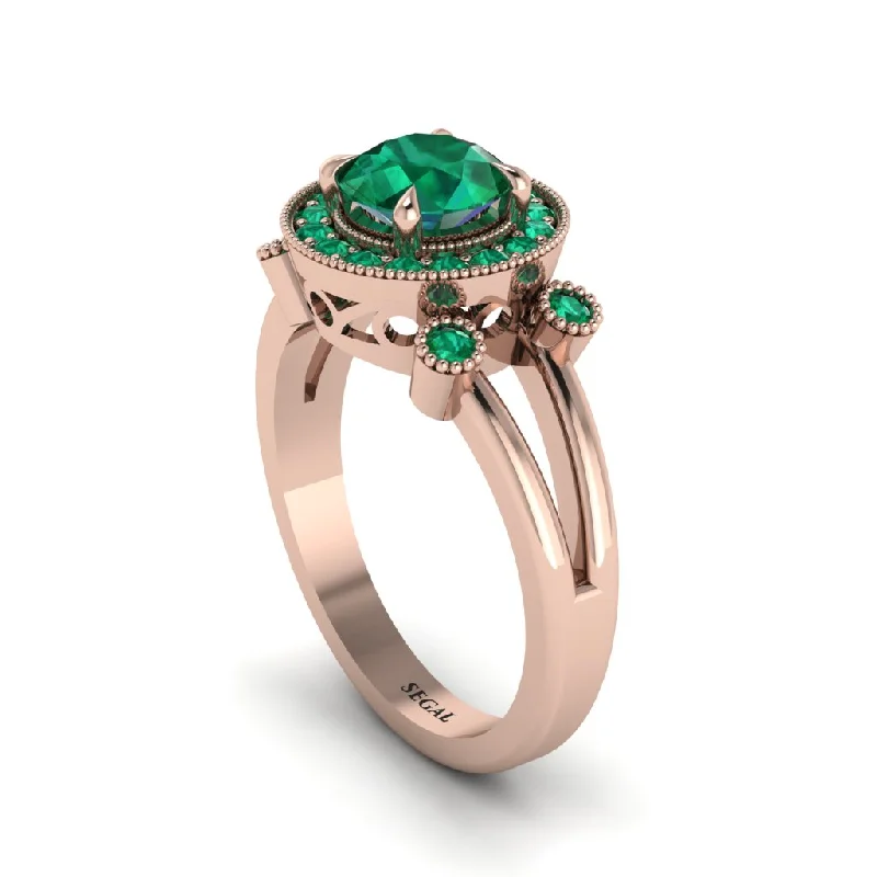 ladies engagement ring unique pear cut-Radiant Emerald Halo Gold Engagement Ring - Madilyn No. 20