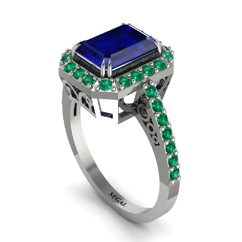 ladies engagement ring ornate radiant cut-Emerald Cut Sapphire Vintage-Inspired Engagement Ring - Addilyn No. 30