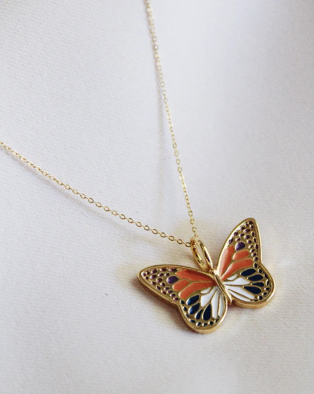 Ladies necklaces Indian-inspired styles-Mosaic Enamel Butterfly Necklace