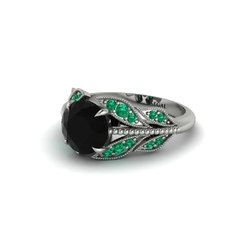 ladies engagement ring high-end emerald-Black Diamond Majestic Leaf Gold Engagement Ring - Makenna No. 24