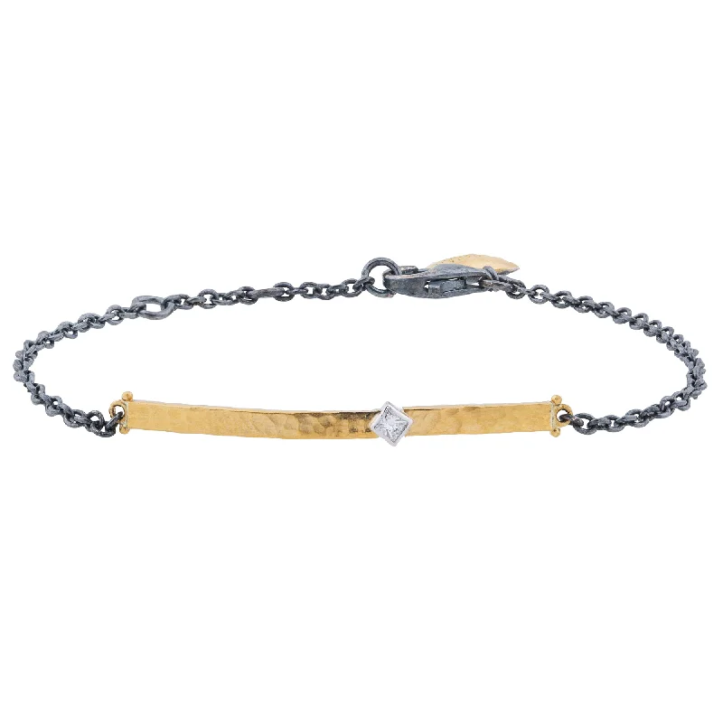 Ladies bracelets heart-shaped accents-Lika Behar "Chained" Bracelet Oxidized Silver & Fusion Yellow Gold CD-B-237-GXD