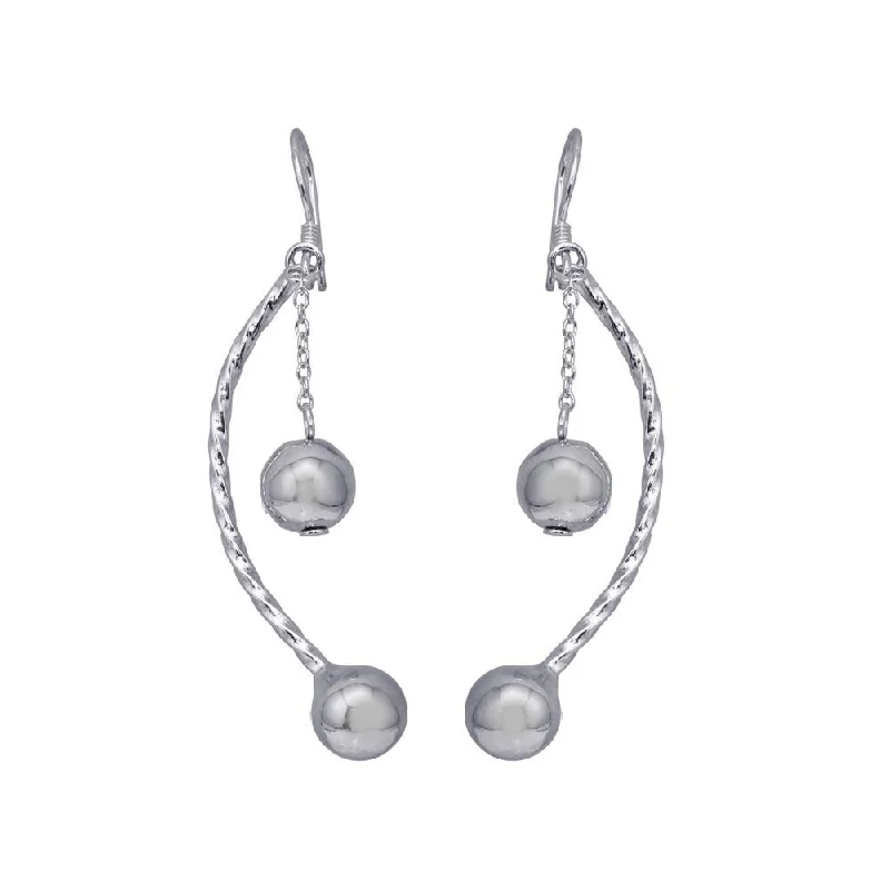 ladies earrings vintage pearl-Rhodium Plated 925 Sterling Silver Ball and Rope Earrings - DSE00039