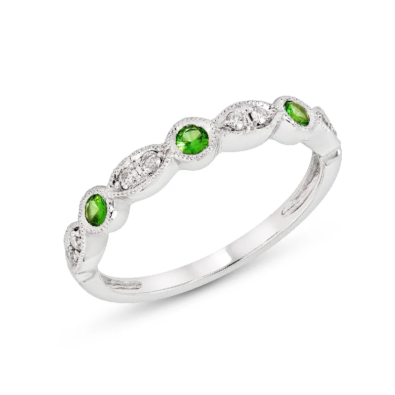 ladies ring zodiac eco-friendly-14k White or Yellow Gold Emerald & Diamond Anniversary Band (May)