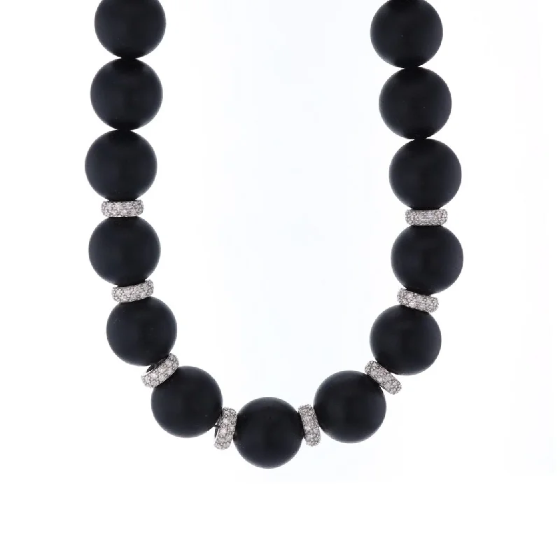 Ladies necklaces architectural style necklaces-16" 1.44 ctw Diamond Onyx Bead Necklace | 10265670