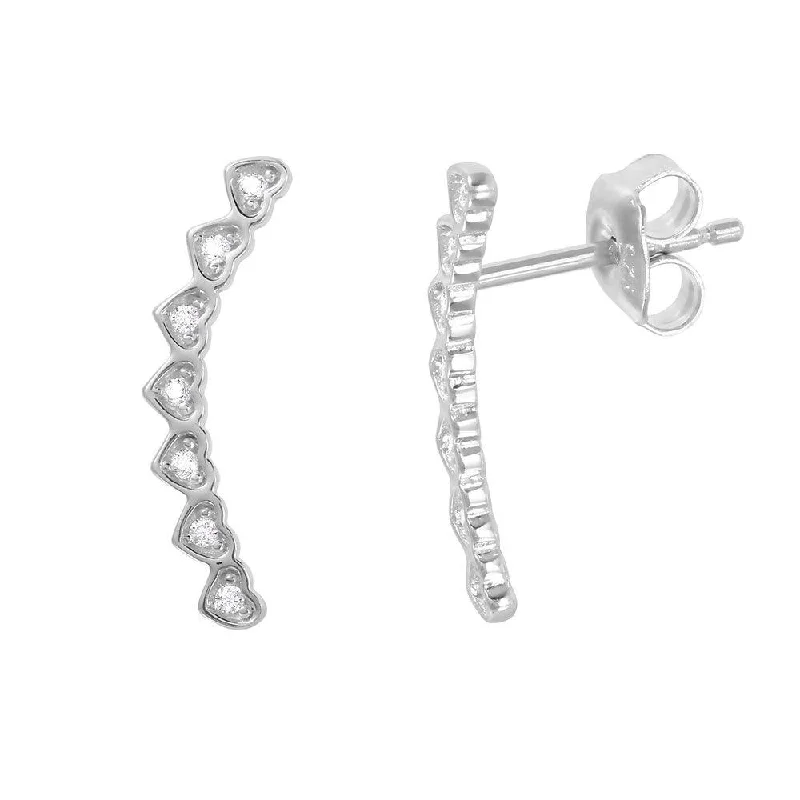 ladies earrings celestial diamond-Silver 925 Rhodium Plated CZ Hearts Drop Earrings - GME00016