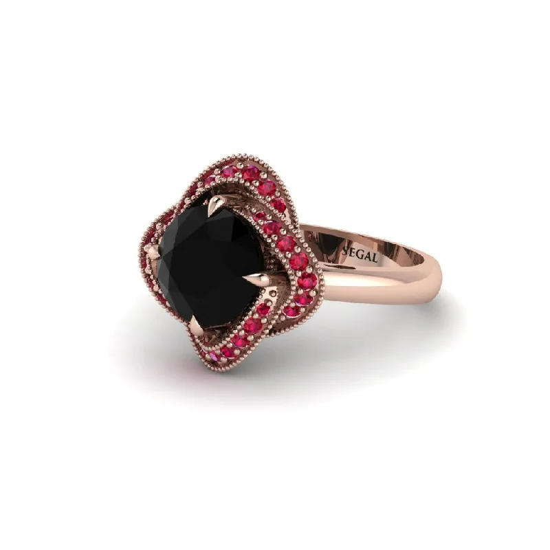 ladies engagement ring modern garnet-Black Diamond Floral Infinity Engagement Ring - Brinley No. 53