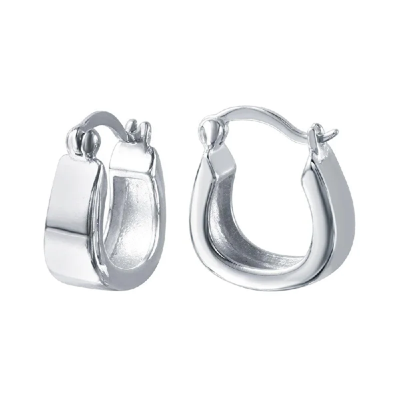 ladies earrings constellation diamond-Silver 925 Rhodium Plated 'U' Shaped Hoop Earrings - STE00721