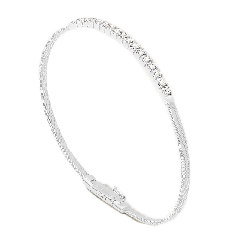 Ladies bracelets gemstone cluster styles-Marco Bicego 18K White Gold Masai Small Stackable Bracelet with Diamond Bar