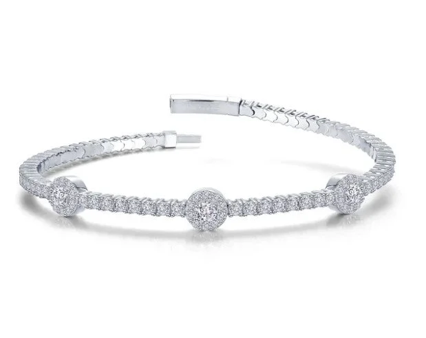 Ladies bracelets New Year’s Eve designs-Sterling Silver 3.20 CTW Simulated Diamond Halo Station Bangle Tennis Bracelet by Lafonn