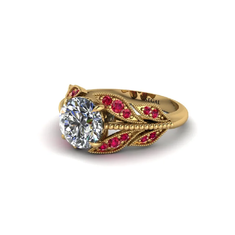 ladies engagement ring high-end artisan-Diamond Majestic Leaf Gold Engagement Ring - Makenna No. 46