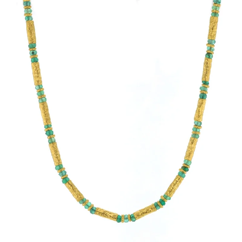 Ladies necklaces famous designer labels-Emerald & 24K Gold Bead Necklace