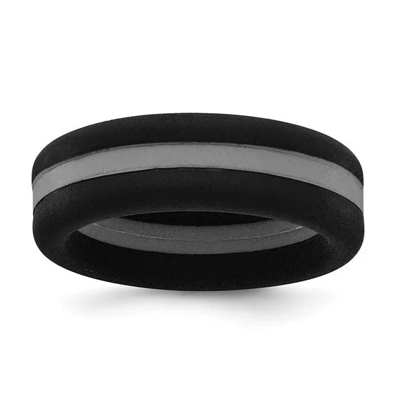 ladies ring hammered platinum-Silicone Band with Center Stripe - 7.5mm