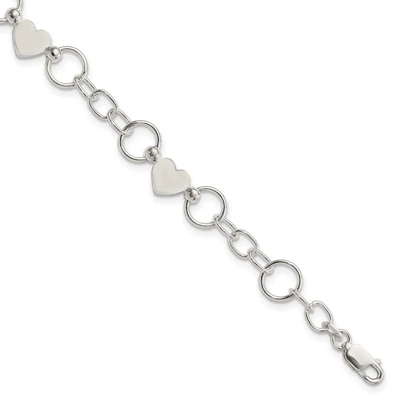 Ladies bracelets marquise cut bracelets-Sterling Silver Heart Bracelet