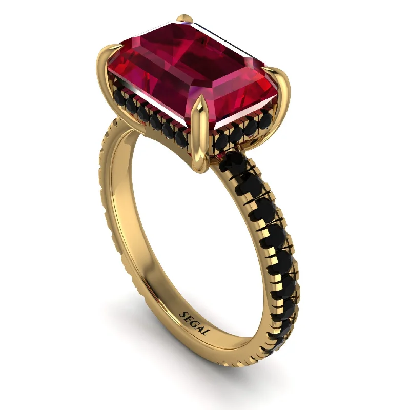 ladies engagement ring classic garnet-Emerald-Cut Ruby Pavé Engagement Ring - Daphne No. 40