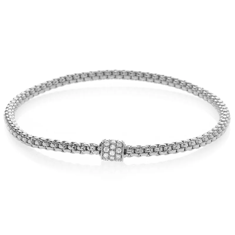 Ladies bracelets travel-friendly designs-Hulchi Belluni Bracelet Single Pave Diamond Barrel Bead White Gold