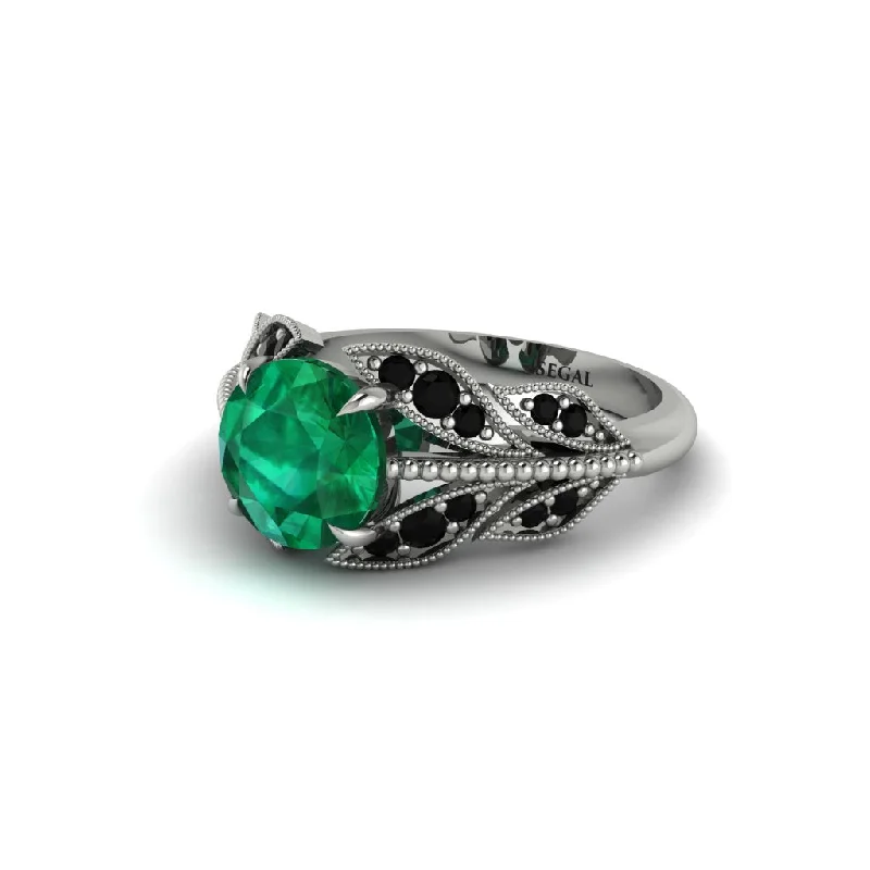 ladies engagement ring braided channel-Emerald Majestic Leaf Gold Engagement Ring - Makenna No. 36