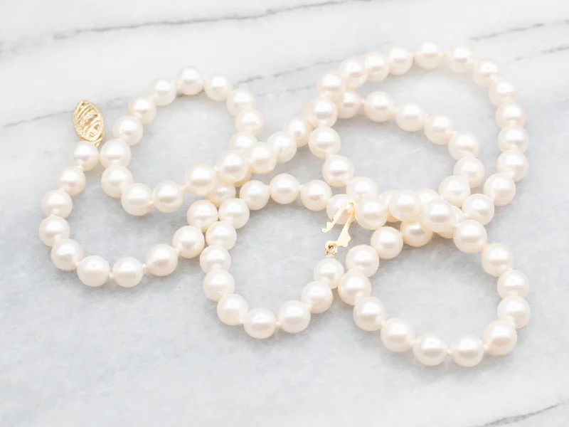 Ladies necklaces love token necklaces-Yellow Gold Saltwater Pearl Strand Necklace